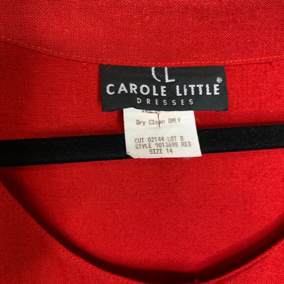 Carole Little Red Dress Jacket Flax Rayon Tencel Sz 14 Beaded Sleeves - Picture 6 of 10